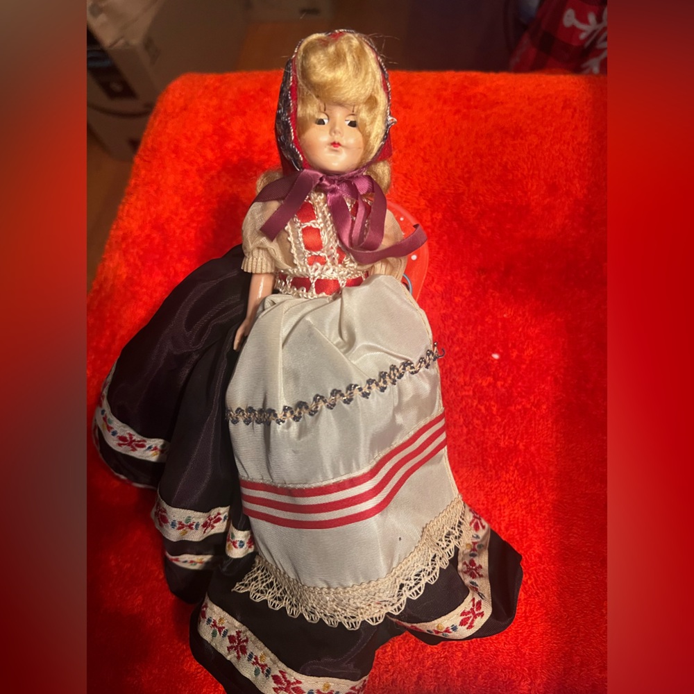 Vintage Doll with Embroidered Dress European Folk